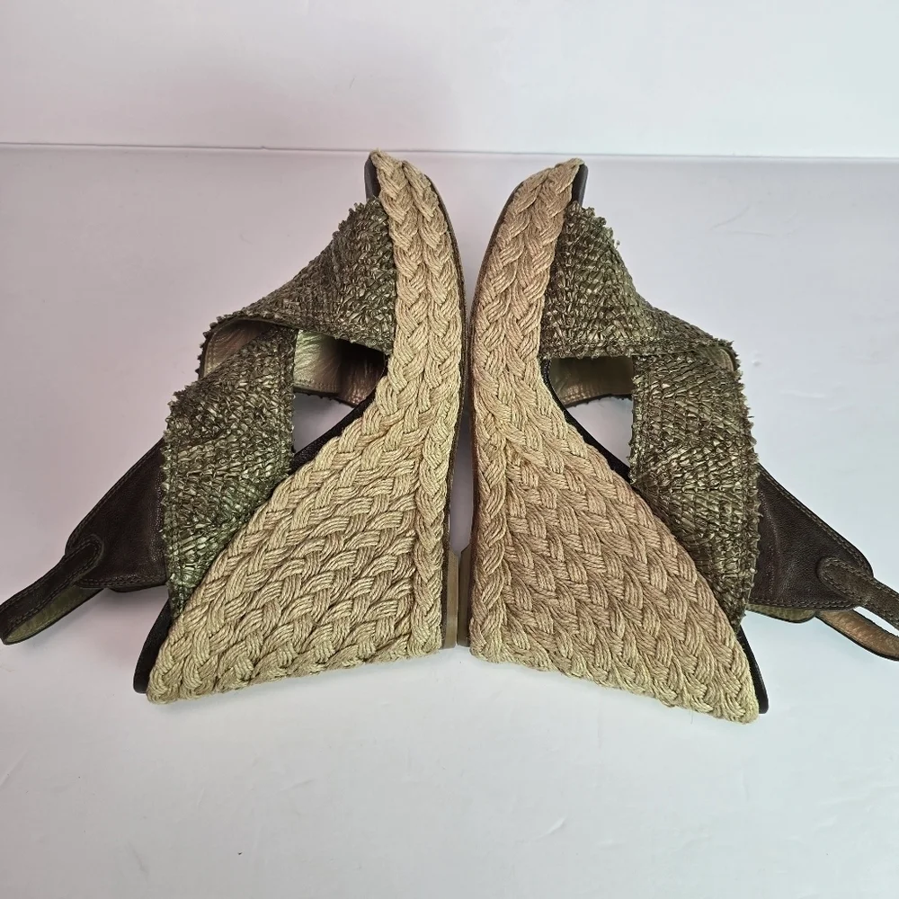 Stuart Weitzman Toogood Wrinkle Raffia Alex Wedge Espadrille Platform Sandal 9